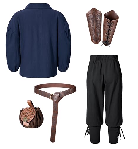 Image of Kids Medieval Viking Pirate Renaissance Tunic Pants Accessories Costume for Boys Cosplay 3-14 Years