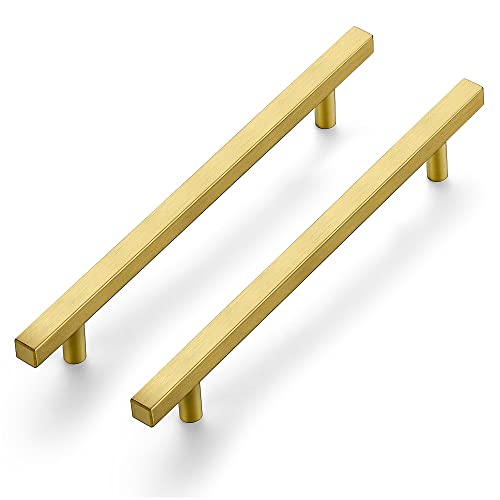 Image of Ravinte 10 Pack 10 inch Square Cabinet Pulls Brushed Brass Stainless Steel Kitchen Cupboard Dresser Handles Cabinet Handles 10 inch Length, 7-1 /2 inch Hole Center