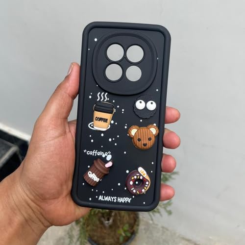 Image of Outlouders Back Cover for Oppo F29 5G | 3D Cartoon Bear Cute Fun Silicone Full Body Protection Bumper Case (Black)