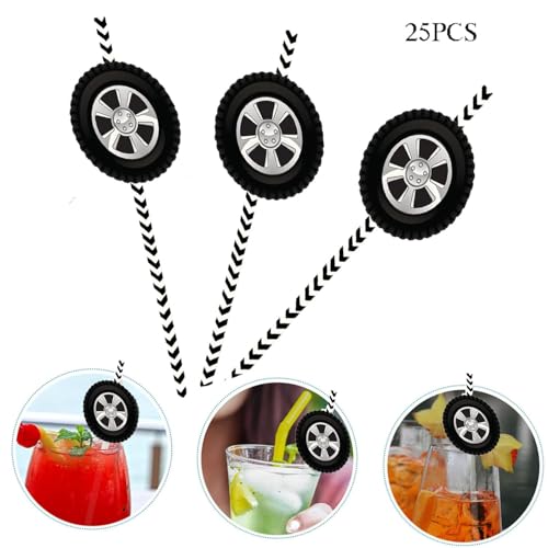 25 pitillos decorativos de papel con tema coche de carrera miniatura 2