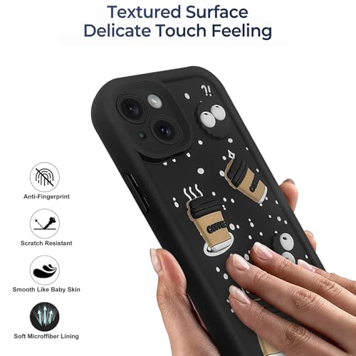 Image of SHINESTAR Back Cover for iPhone - 3D Cartoon Coffee & Eyes Design | Soft Silicone Shockproof Case with Full Camera Protection | Cute & Playful Phone Cover - Black