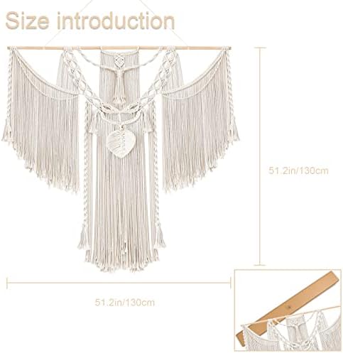 HOLAVIDA Boho Macrame Wall Hanging, Large Hand-woven Tapestry with Leaf Tassel - Exquisite Wall Decoration for Living Room, Dorm, Hallway (130cm×130cm)