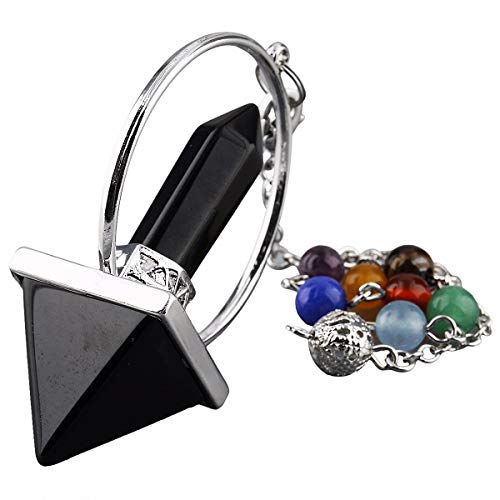 TUMBEELLUWA Healing Crystal Quartz 7 Chakra Pendulum Dowsing Gemstone Divination Reiki Stone,Obsidian