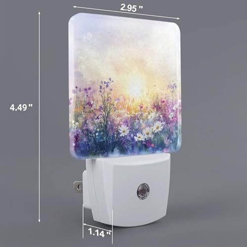 Image of Watercolor Spring Flowers LED Plug-in Night Lamp 2 Piece Set, Nightlights Set of 2 for Bedroom Bathroom