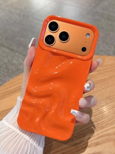Image of COVERLY Orange Sparkle Swirl Back Case Cover for iPhone 12 Pro | Hot Minimalist Faux Wave Cute Design | Water Wrinkle Glitter | Silicone Aesthetic Glossy Cover for Girls & Women (Orange, Shockproof)