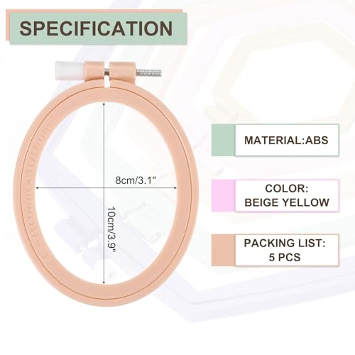 Image of PATIKIL 5 Pieces 3.1 inch x 3.9 inch Oval Embroidery Hoops, Adjustable Cross Stitch Hoops Ring ABS Plastic Embroidery Frame Punch Needle Hoop for Sewing, Needlework, DIY Craft, Beige Yellow
