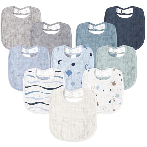 Susurration Lot de 10 bavoirs en mousseline doux et réglables pour bébé fille et garçon, Océan, taille unique