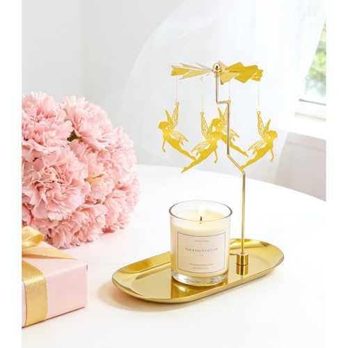 Carousel Candle Holder - Spinning Rotary Holder with Tray for Jar Candles Scented and Tea Lights Unique Home Decor Gifts for Mom & Grandma Mothers Day Christmas Table Centerpiece(Fantasy Elf)
