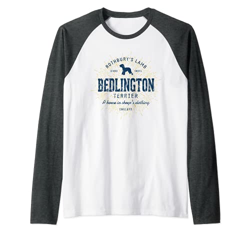 Rothbury Vintage Bedlington Terrier Retro Raglan Baseball Tee, Black