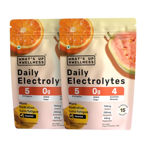 Image of What's Up Wellness Daily Electrolytes - Assorted Flavour Pack | Zero Added Sugar | 30 Sachets | Pack of 2