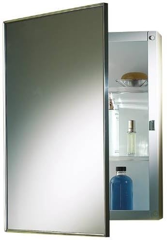 PROPLUS 592047 Recessed Swing-Door Medicine Cabinet with Polished Stainless Steel Frame, 16" x 22"