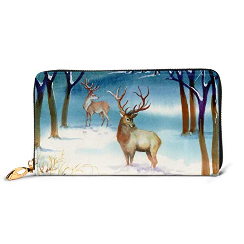 Preisvergleich Produktbild JHGFG Mode Handtasche Reißverschluss Brieftasche Winter Landschaft Hirsche Telefon Kupplung Geldbörse Abendkupplung Blockieren Leder Brieftasche Multi Card Organizer