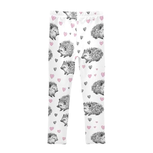 Grey Hedgehog Heart Girls Leggings Athletic Pants Tights Stretch Bottom2