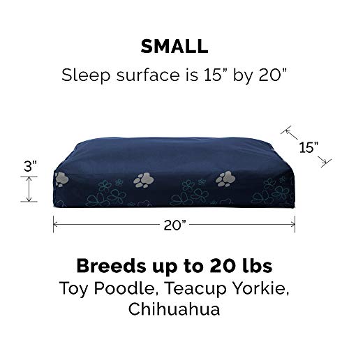 Image of Furhaven Water-Resistant Pillow Dog Bed for Small Dogs w / Removable Washable Cover - Indoor & Outdoor Garden Print Mattress - Lapis Blue, Small