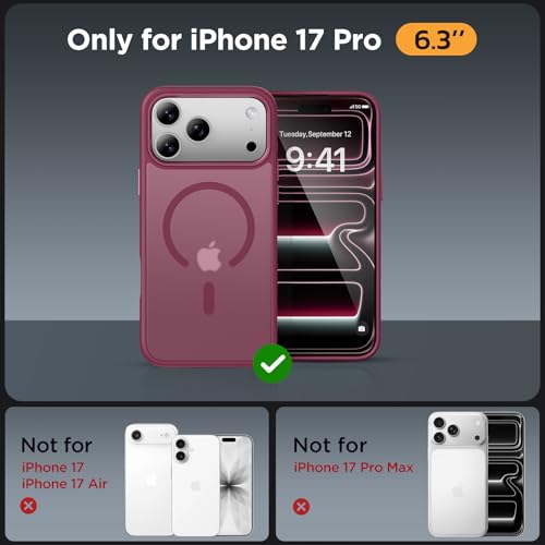 Image of Miracase Magnetic for iPhone 17 Pro Case 6.3 inch with Screen Protector, [Compatible with MagSafe] Military-Grade Protection, Anti-Fingerprint, Slim Thin Phone Case for 17 Pro Cover, Wine Red