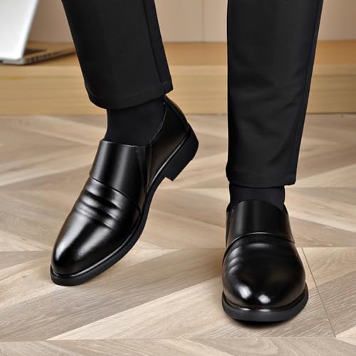 Mens Retro Leather Tuxedo Slip On Dress Loafers Classic Modern Flat Derby Shoes for Business Wedding Formal Church Black3