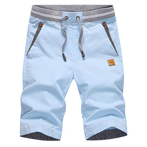 JustSun Kurze Hosen Herren Shorts Sommer Shorts Chino Baumwolle mit Tunnelzug Himmelblau L