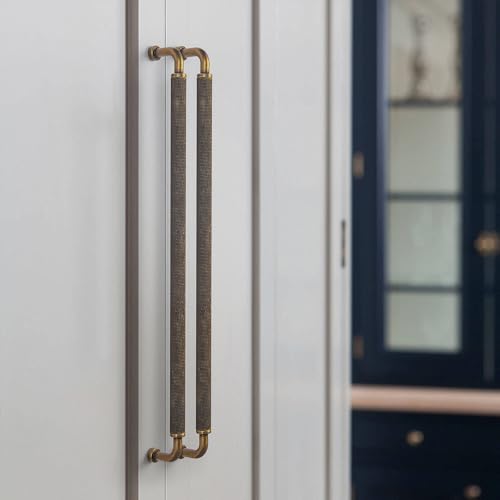 Image of Goo-Ki 6 Pack 12 5 /8 Inch Antique Brass Knurled Cabinet Pull Handle - Textured Non-Slip Grip, Classic Vintage Design for Kitchen Cabinets & Furniture Drawers