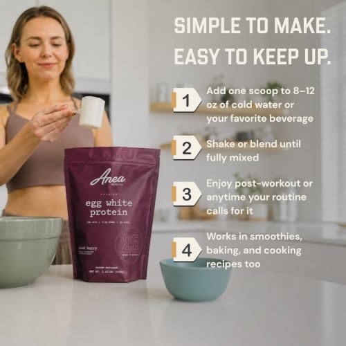 Image of Anea Protein Powder, Egg White Protein Powder, Complete Amino Acids, Egg Whites, No Artificial Sweeteners, Gluten Free, Dairy Free, Soy Free, Mixed Berry Flavor, Informed Choice Certified, 20 Servings