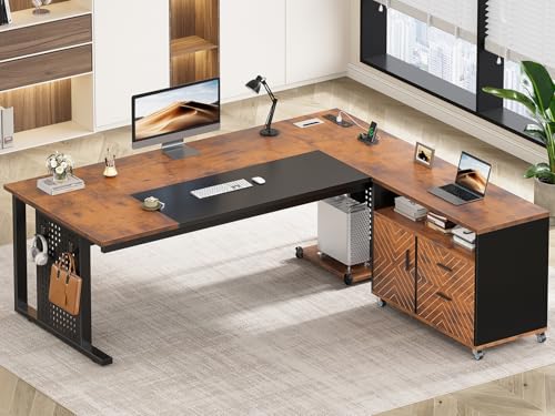SEDETA 71" Executive Desk with Rolling File Cabinet, Large Office