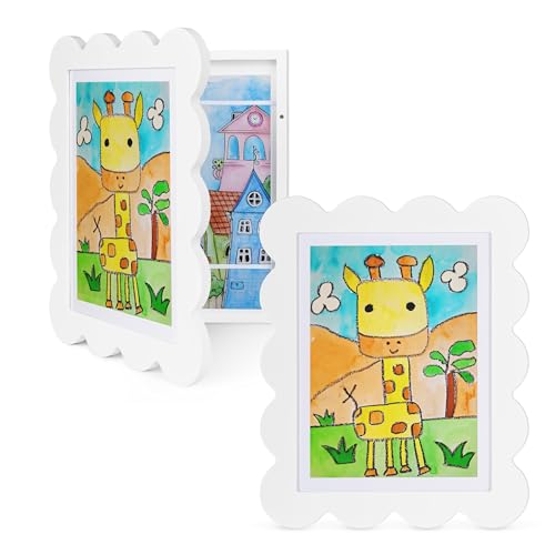 Solfres Kids Art Frames Front Opening 9x12 & 8.5x11 w/Mat, Set of 2, Kids Artwork Frames Changeable, Picture Frame with Storage Holds 150 Drawings, Display for Art Projects 3D Crafts, White