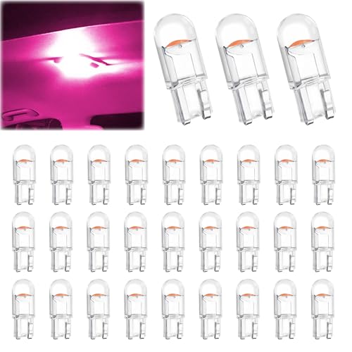 Image of ecocstm 30 PCS Car 194 LED Bulbs, 168 2825 W5W T10 Wedge COB LED Replacement Bulb, Error Free Interior Bulb for Dashboard Light, Dome Lights (Pink Purple)