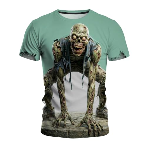 Mens Graphic T Shirts 3D Scary Zombie Tee Shirt Horror Undead Monster Graphic Short Sleeve Crewneck Casual Clothes Plus Size S-4XL Zombie Lover Gifts for Men Him Dad Husband Boyfriend Halloween