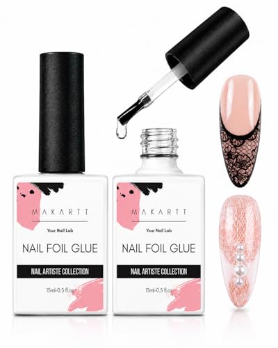 Makartt Nail Foil Glue Gel for Nail, Foil Gel Transfer for Nails Art Stickers Strong Adhesion Foil Transfer Gel Soak Off Nail Foil Kit Gel Nail Glue Manicure Salon DIY UV Lamp Required 15ML 2pcs