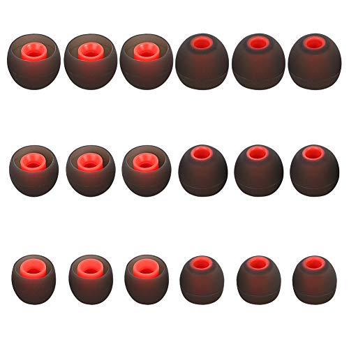 Earbuds Replacement Tips Silicone Earbud Tips Ear Gels Fit for Inner Hole from 3.8mm - 5.1mm Earphones 9 Pairs S/M/L Black-Red