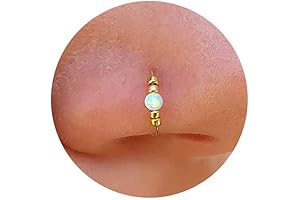 14k Gold Filled Tiny White Single Opal Gemstone Nose Hoops Rings