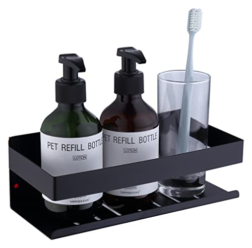 HomeHeng Self Adhesive Shower Shelf No Drilling, Stick on Bathroom Shelf Wall Mounted, 23cm/9in SUS304 Stainless Steel Shower Caddy, Shower Storage Organiser Matt Black Finish, H91107-23MB