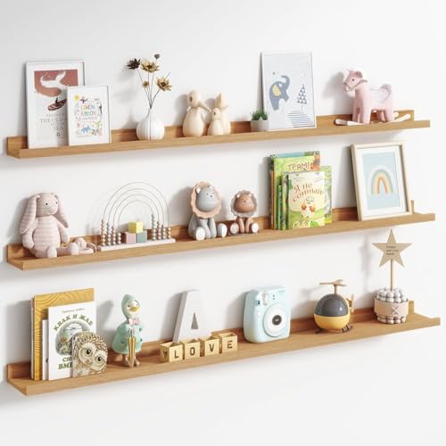 Image of Genuine Decor 56 Inch Natural Wood Wall Mounted Shelf, Long Display Shelf