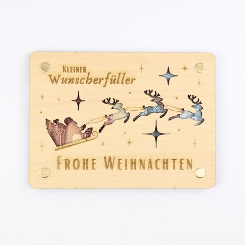 DigiNutz Weihnachtskarte, Weihnachten Geldgeschenk, Holzkärtchen 11x15 cm, Wunscherfüller Weihnachten Geldgeschenk, Kreatives Geldgeschenk. (Weihnachtsfreude)