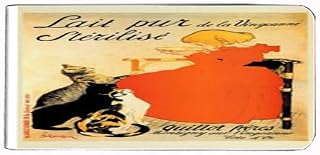 Vintage French Milk Ad Cats Money Bills Card Metal Holder Clip Rectangle D-487