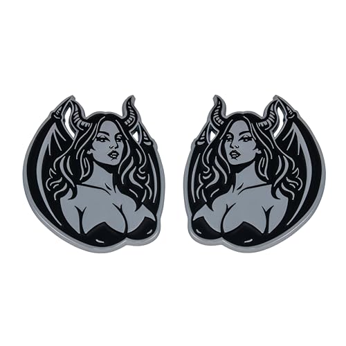 Image of Succubus Emblem, Devil Girl Demon Goddess 3D Badge, Dark Gothic Lilith Style Auto, Custom 3D Exterior Automotive Accessories, Universal Fit for Car, Truck, SUV (Set of 2) (Chrome)