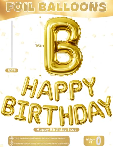 Image of Happy Birthday Balloon Banner, 16 Inch Gold Happy Birthday Foil Balloons, Gold Hbd Balloons Letter Mylar Balloon, Birthday Sign Party Decorations for Women Men Boys Girls