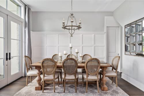 2Xhome - French Country Vintage Chic Style Dining Side Chair With Upholstered Linen Welted Fabric And Elegant Natural Rustic Wood Frame - Rattan Wicker Oval Back #TOP4