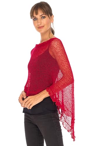 Image of SHU-SHI Women's Sheer Knit Poncho Shrug Lightweight Asymmetrical Ruffle Wrap Dressy Summer Shawl Cover Up Top