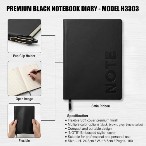 Image of A5 Premium Leatherette Diary Notebook with Metal Pen, Ruled Journal for Office Meetings, Daily Planner, Business Notebook, Writing Journal, Work Organizer, Executive Notebook for Men & Women