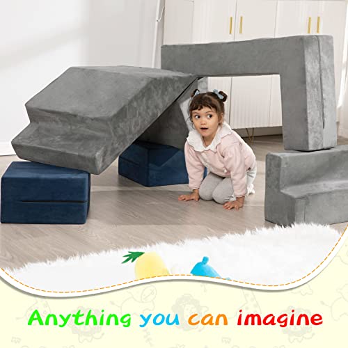 Moozhealth Modular Kids Couch,Toddlers Convertible Play Couch Sofa And Imaginative Furniture Foldable Floor Cushion With 2 Ottomans Play Set For Creative Boys & Girls For Playroom Bedroom #TOP6