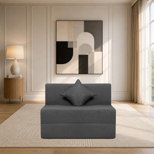 Image of Seventh Heaven Rejioce 1 Seater 6 * 3 Jute Fabric Washable Cover Sofa Cum Bed with 1 Cushion 1 Seater Single Foam Fold Out Sofa Cum Bed (Finish Color - Grey Delivery Condition - Pre-Assembled)