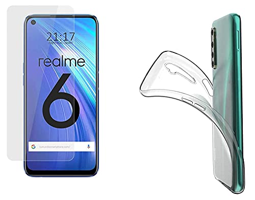 Pack 2 En 1 Funda Gel Transparente + Protector Cristal Templado para Realme 6