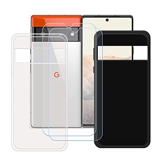 LMLQSZ Svart + transparent skal för Google Pixel 6 (5,9 tum) [2 delar] HD pansarglas, mobiltelefonfodral silikon skyddande fodral TPU fodral mobiltelefonfodral – pansarglasfolie skyddsfilm (5,9 tum)