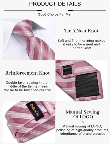 Image of DiBanGu Mens Tie Silk Plaid Striped Necktie and Pocket Square Cufflinks Tie Clip Set with Gift Box Formal Wedding Party