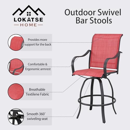 Image of LOKATSE HOME Outdoor Swivel Bistro Stool Set of 4 for Balcony, Poolside, Backyard, Garden, Red