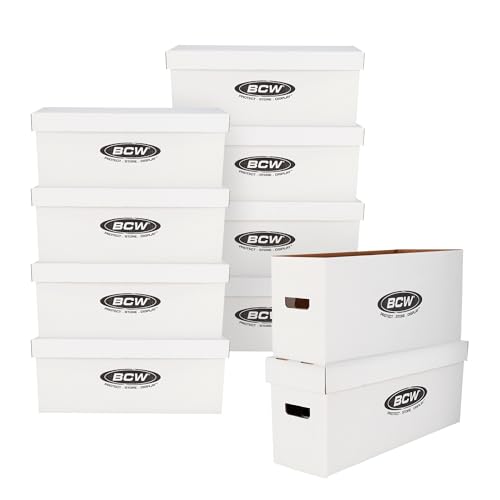 BCW Long Comic Storage Box - 10ct | Corrugated Paper Comic Long Box | Stackable Organizer for Current/Silver Age Comics | Ideal Comic Storage Solution