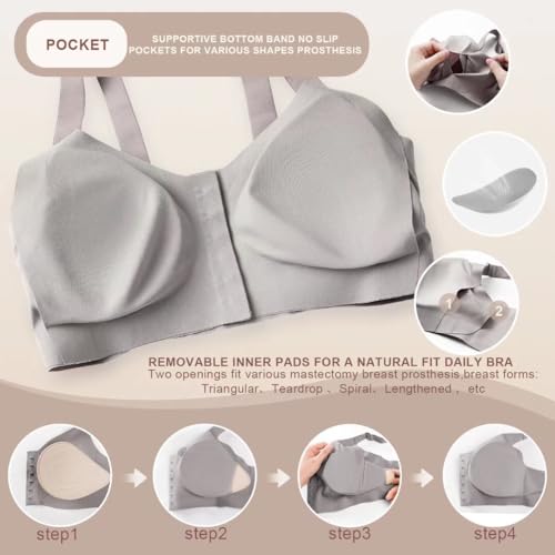 Image of Seamless Front Closure Mastectomy Bra Surgical Bra Pocket Breast Prosthesis Breast Forms Bralette Daily Bra
