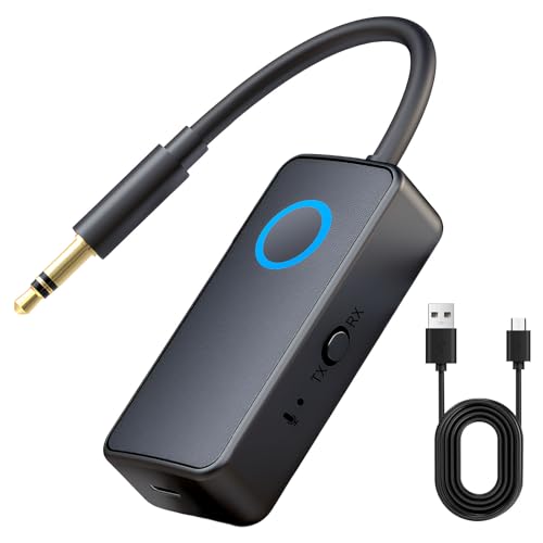 Bluetooth 5.4 Transmitter Receiver, 10H Long Playtime, Dual Connection, Mic for Calls, 2-in-1 Wireless Aux bluetooth Adapter 3.5mm with for TV, HiFi, Airpods, Headphone, Speaker