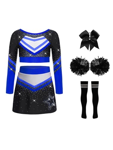 Monduelle Traje Niña con Pompones Medias Diadema Halloween Carnaval Fiestas Vestido Baile Azul Negro 5-6 años