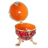 LIFKOME Joyero Vintage Forma de Huevo Esmaltado Rojo Caja Metálica Bisagras para Anillos Pequeños Decorativo y Coleccionable para Almacenamiento de Joyas y Decoración de Pascua